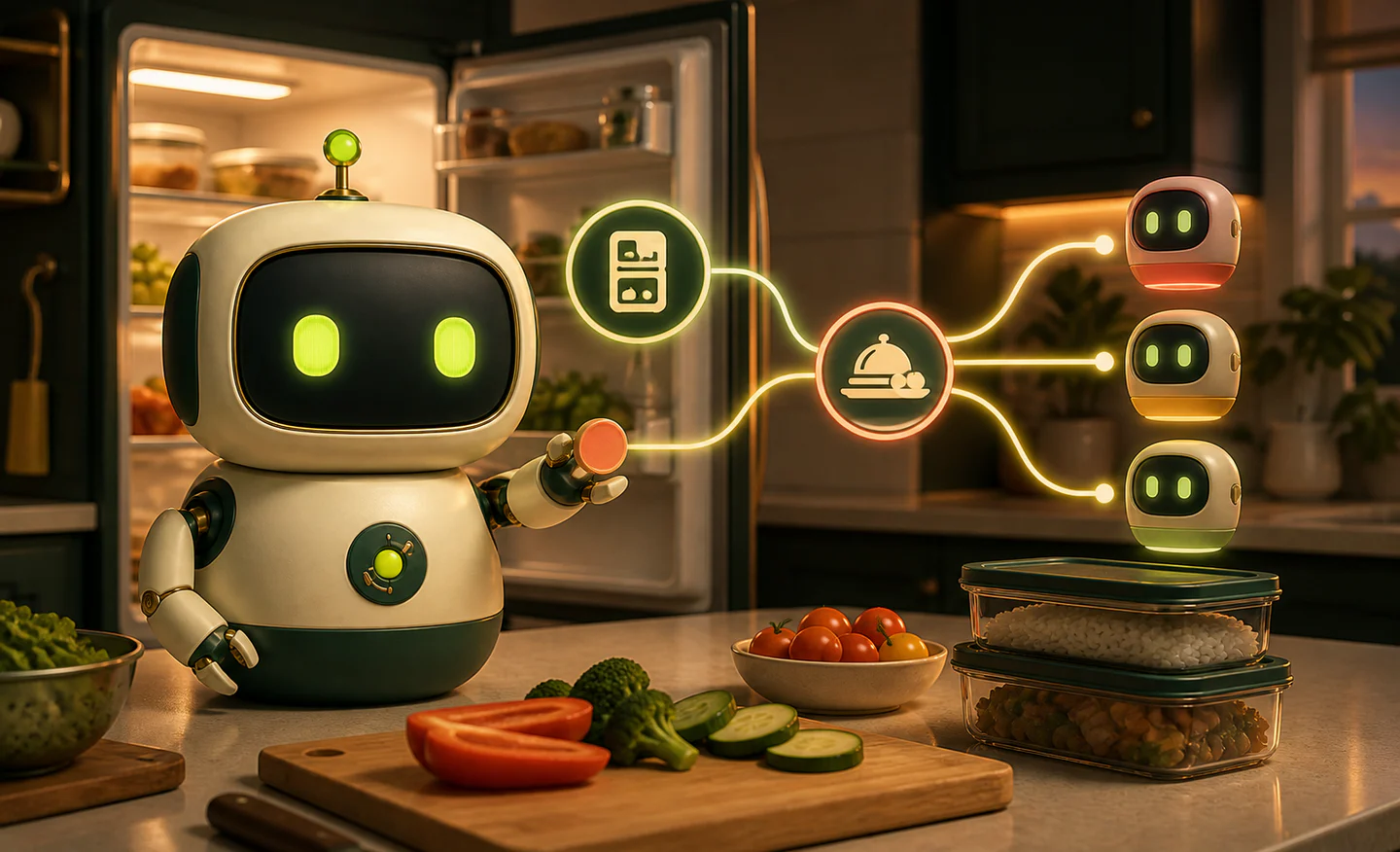 Orbit coordinating refrigerator evidence and household dinner tasks